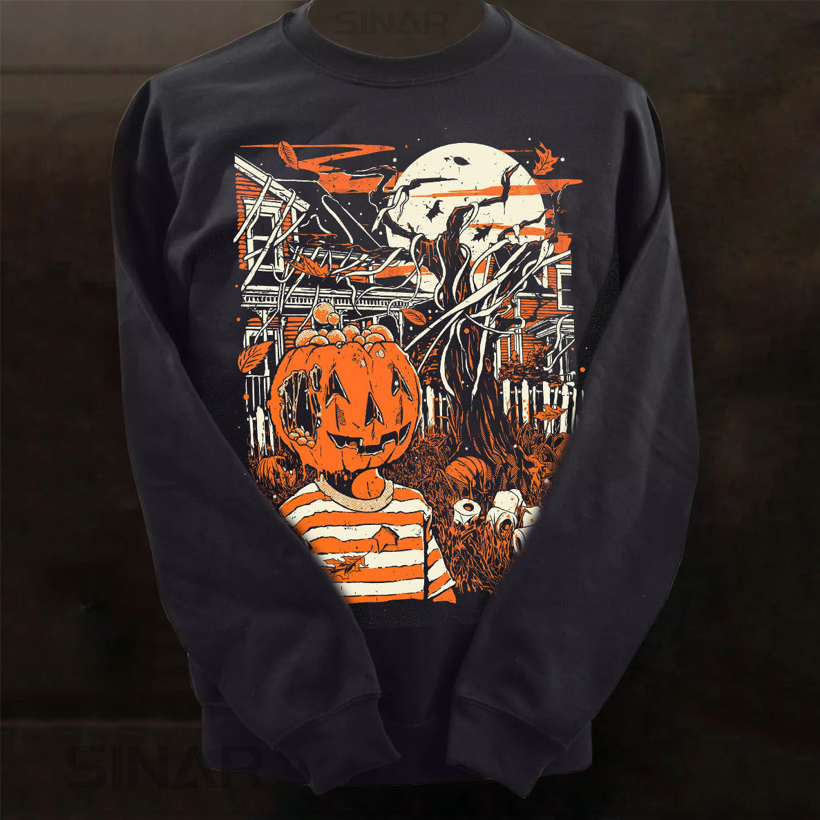 Unisex-Sweatshirt mit Rundhalsausschnitt und Halloween-Retro-Print 