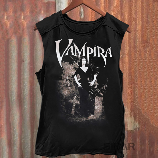 Vampira Herren Horror T-Shirt Halloween Gothic Friedhof B-Movie Gruselig Vampir Tank Top 