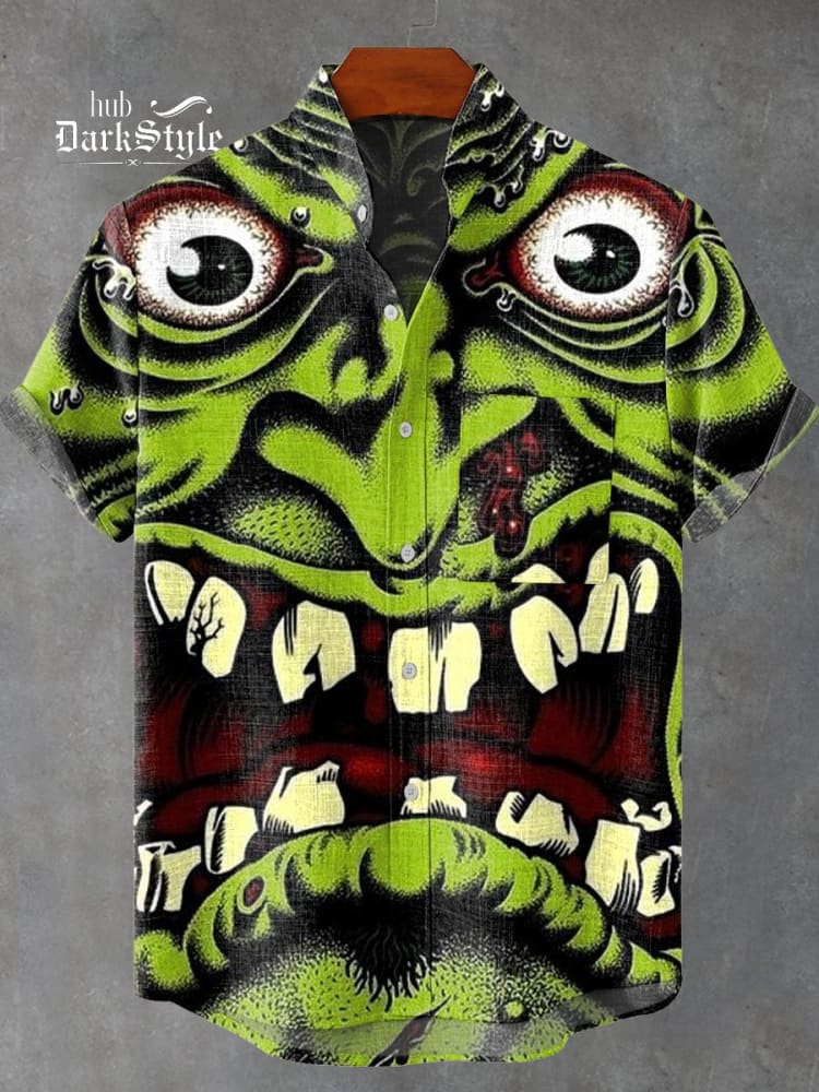 Horror Monster Print Casual  Cotton Shirt