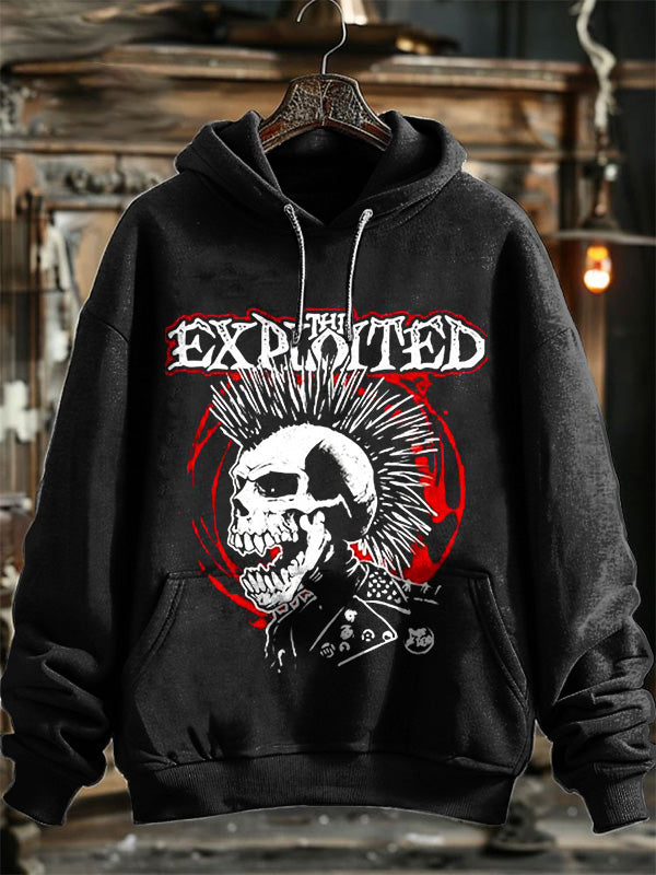 Neutral Punk Skull Patterned Hooded Sweatshirt