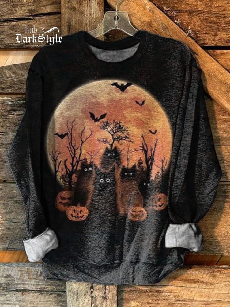 Halloween Black Cat Art Print Unisex Casual Sweatshirt