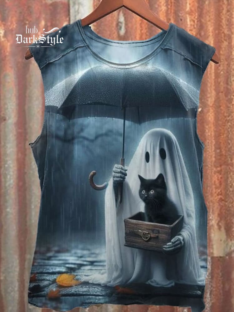 Ghost Black Cat Print Unisex Classic Tank Top