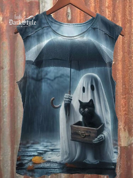 Klassisches Tanktop mit Ghost-Print, schwarze Katze, Unisex 