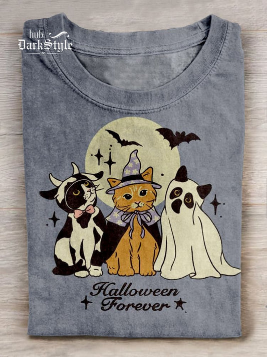 T-shirt à manches courtes décontracté avec imprimé artistique d'Halloween 