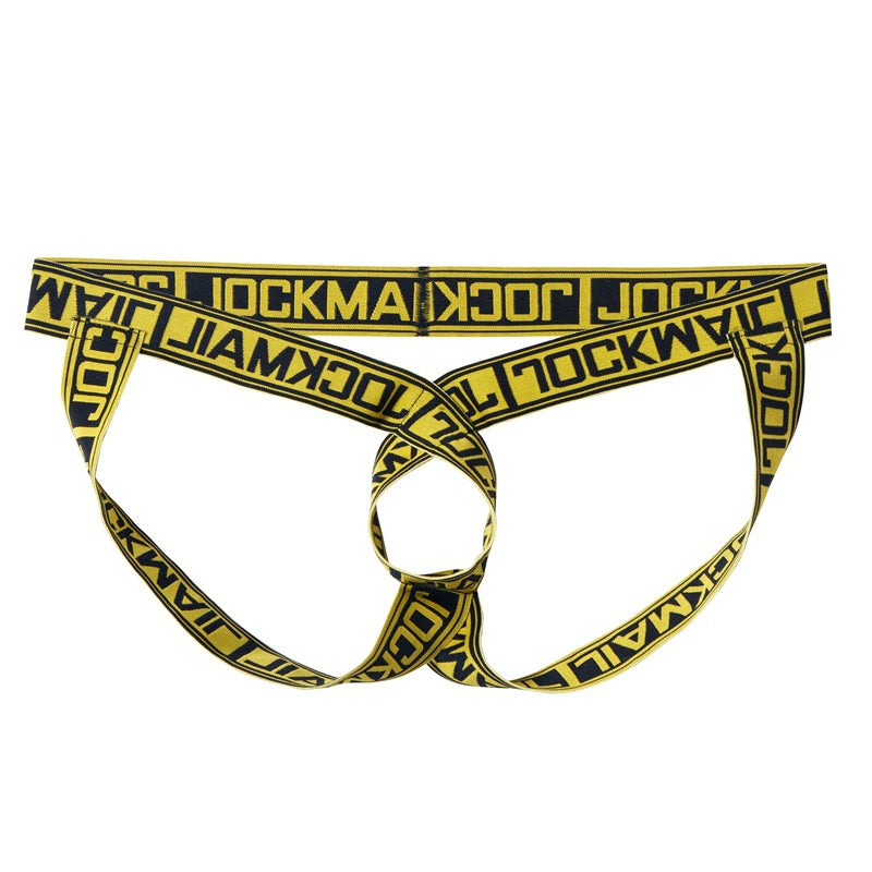 JOCKMAIL men's nylon hollow ring hip-lifting double thong letter trendy men's low-waist fashion elastic thong