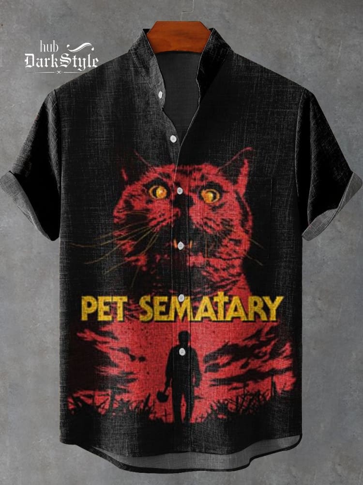 Horror Vintage Cat Graphic Print Casual  Cotton Shirt