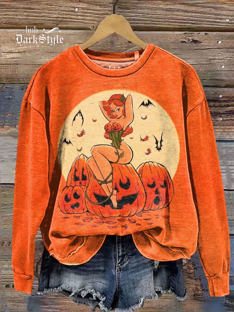 Sweat-shirt décontracté à imprimé artistique amusant pour Halloween 