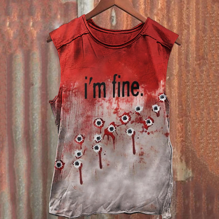 Unisex Bloody I'm Fine Halloween Print Tank Top