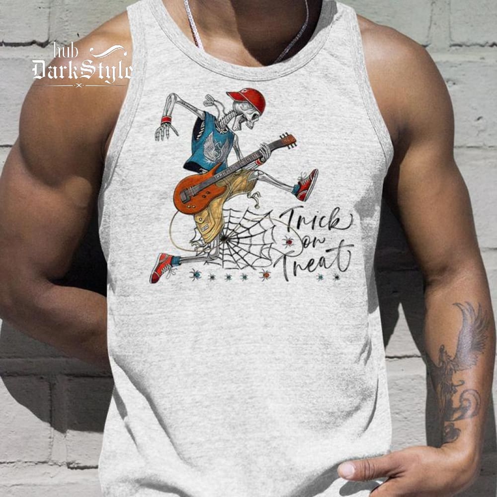 Unisex Trick Or Treat Skeleton Guitar Guy Rock Band Halloween Tank Top