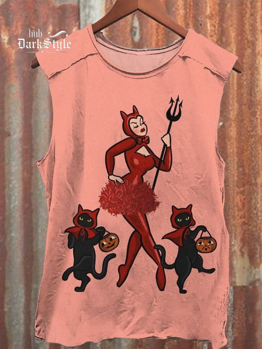 Unisex Demon Lady Cat Art Print Casual Tank Top