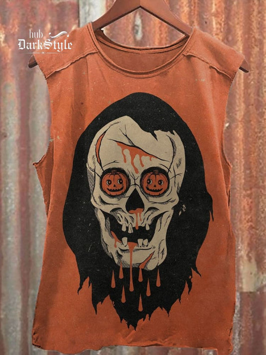 Klassisches Tank Top mit Totenkopf-Print im Vintage-Stil für Unisex, Halloween 