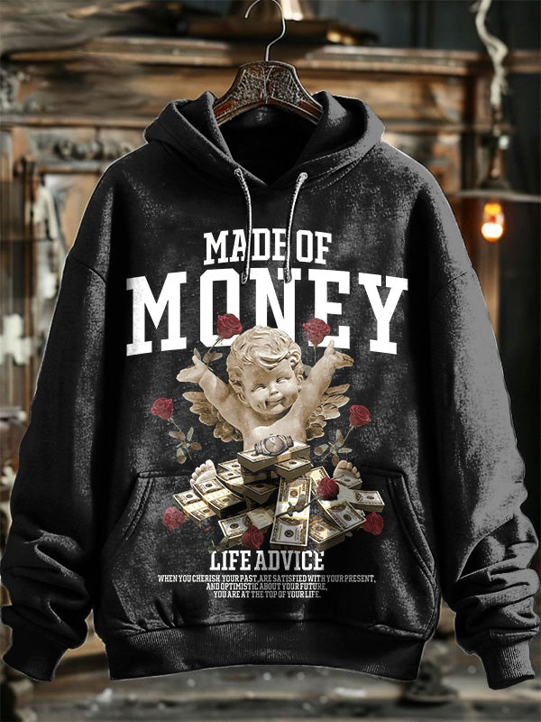 Neutral Fashion Made of Money Printed Hooded Sweatshirt