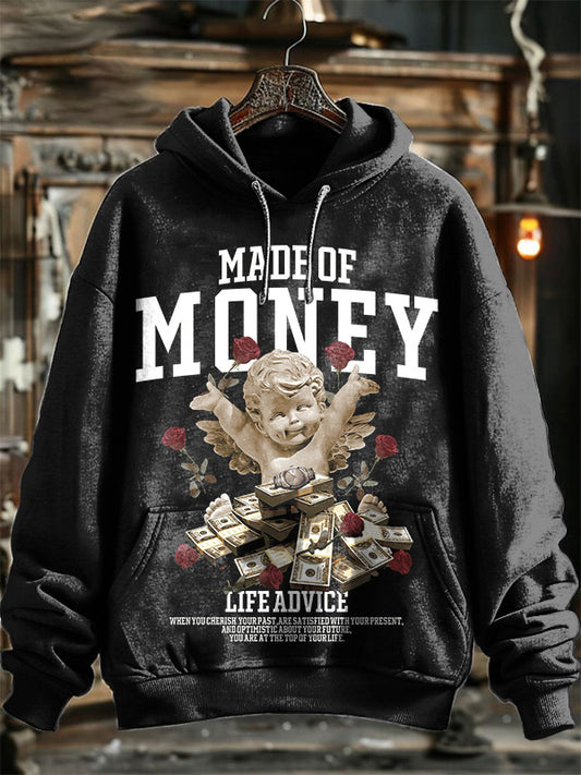 Neutrales, bedrucktes Kapuzenpullover mit „Fashion Made of Money“-Print 