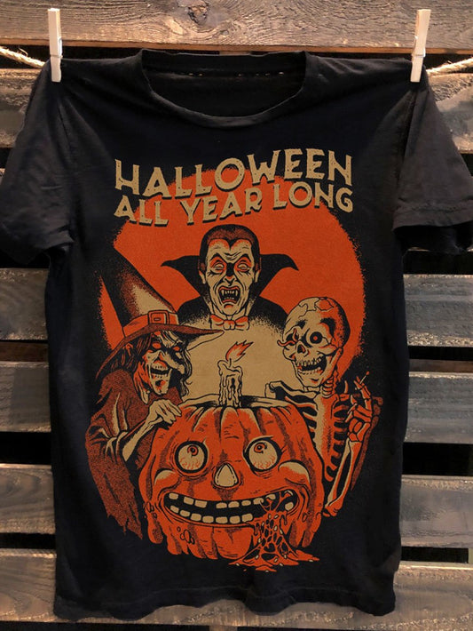 Klassisches Unisex-T-Shirt mit Halloween-Aufdruck für das ganze Jahr 