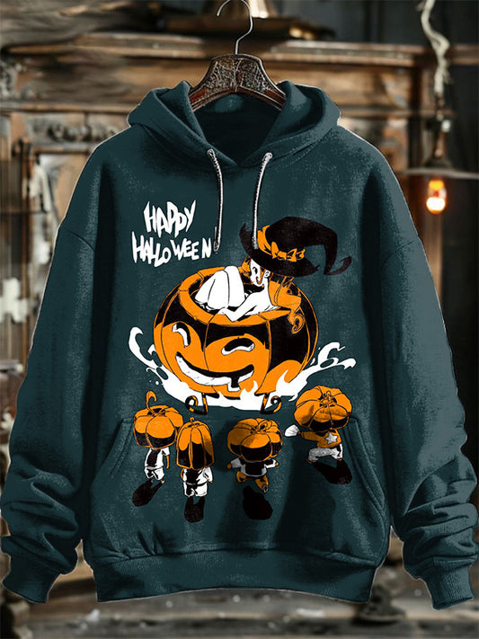 Neutral Fashion Creative Halloween Pumpkin Print Hooded Sweatshirt