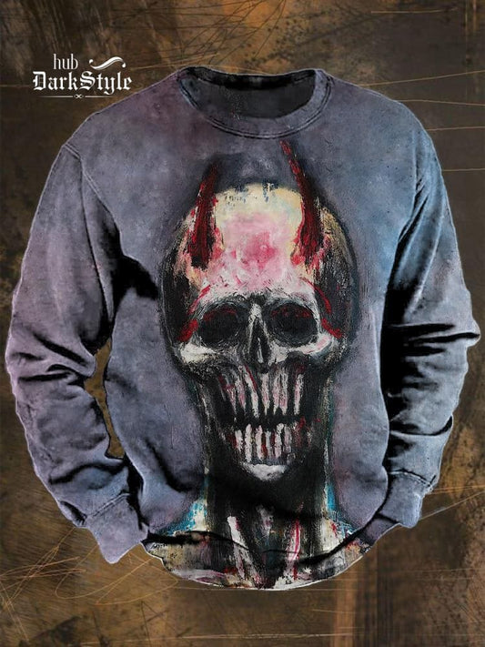 Lässiges Sweatshirt mit Dämonenschädel-Graffiti-Kunstdruck 