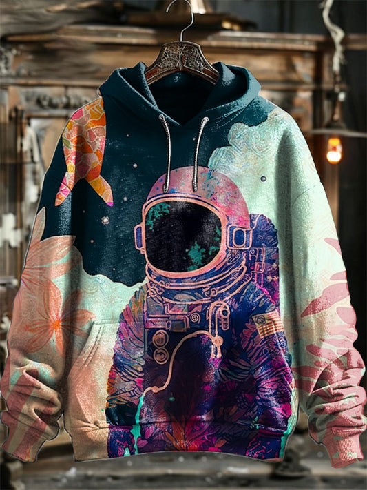 Neutral Fashion Graffiti Maker Astronaut Printed Hooded Sweatshirt