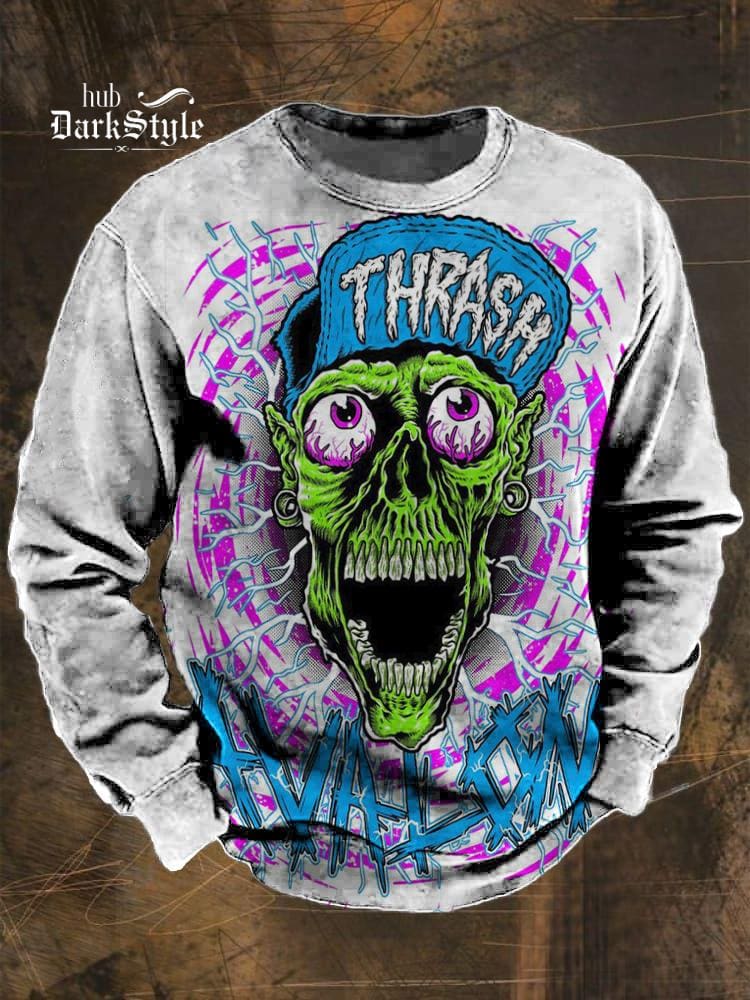 Lässiges Sweatshirt mit Totenkopf-Zombie-Graffiti-Kunstdruck 