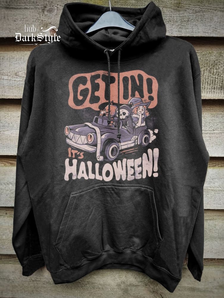 Unisex-Kapuzenpullover mit Aufdruck „Get In It's Halloween“ 