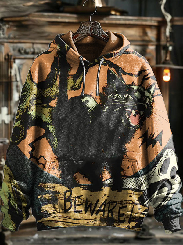 Neutral Fashion Graffiti Maker Cat Printed Hooded Sweatshirt