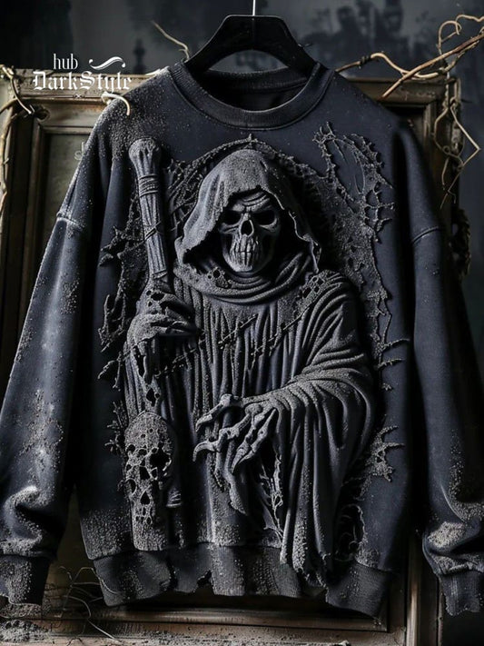 Lässiges Sweatshirt mit dunklem Totenkopf-Halloween-Print 