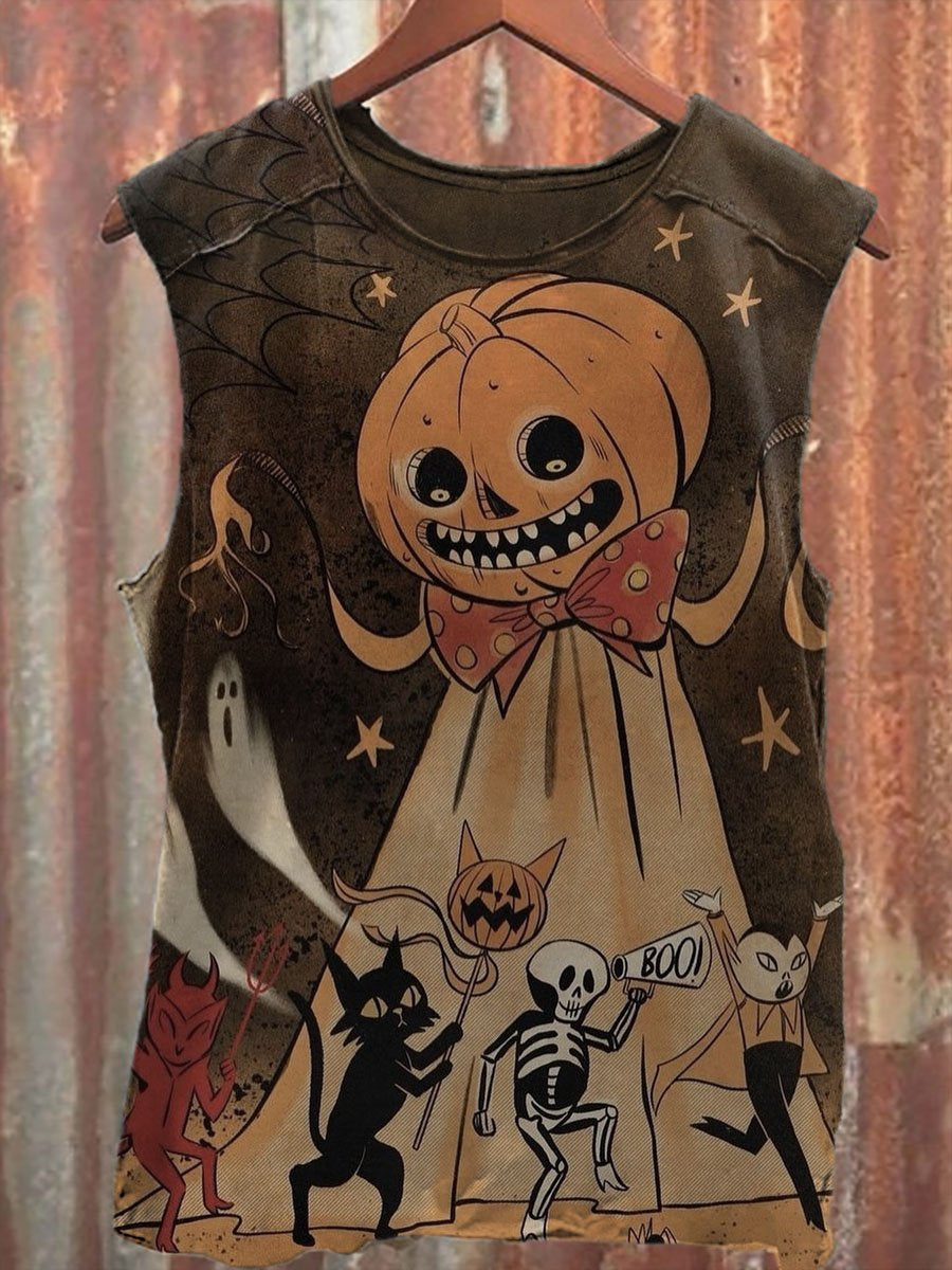 Halloween Ghost Pumpkin Head Art Illustration Print Unisex Classic Tank Top