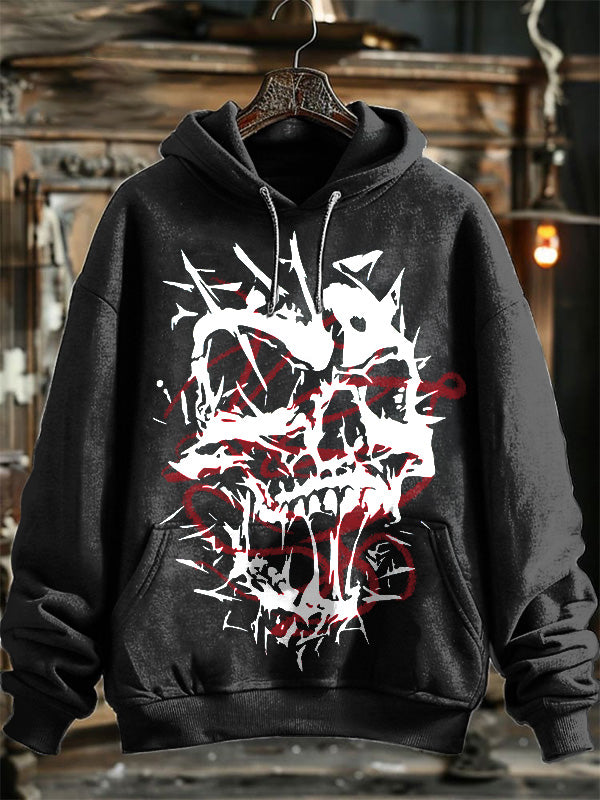 Retro Neutral Fashion Skull Print Hooded Sweatshirt