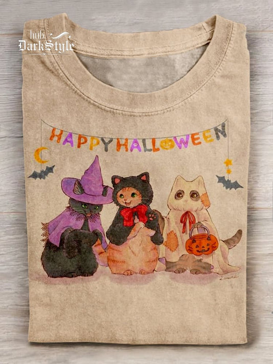 T-shirt à manches courtes décontracté avec imprimé artistique d'Halloween 