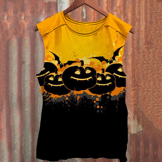 Unisex Halloween Scary Pumpkin Print Tank Top