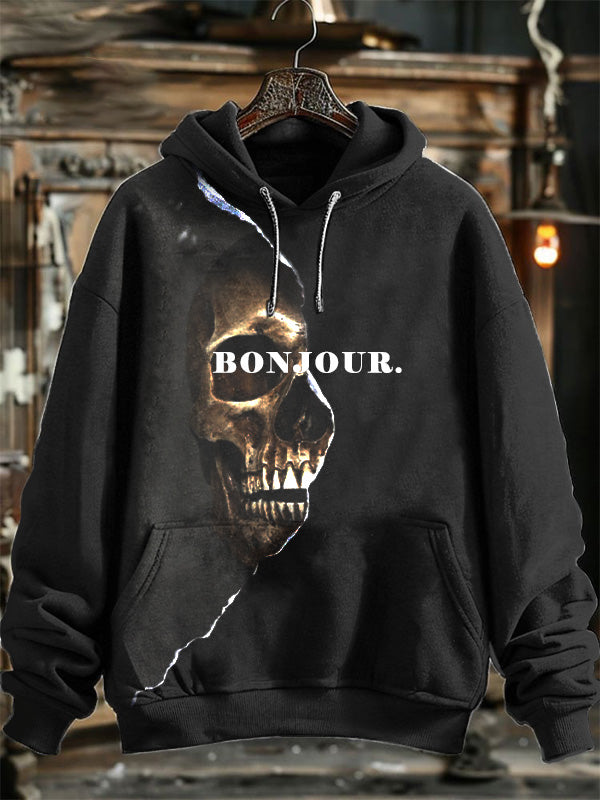 Neutral Fashion Retro Skull English Printed Hooded Sweatshirt