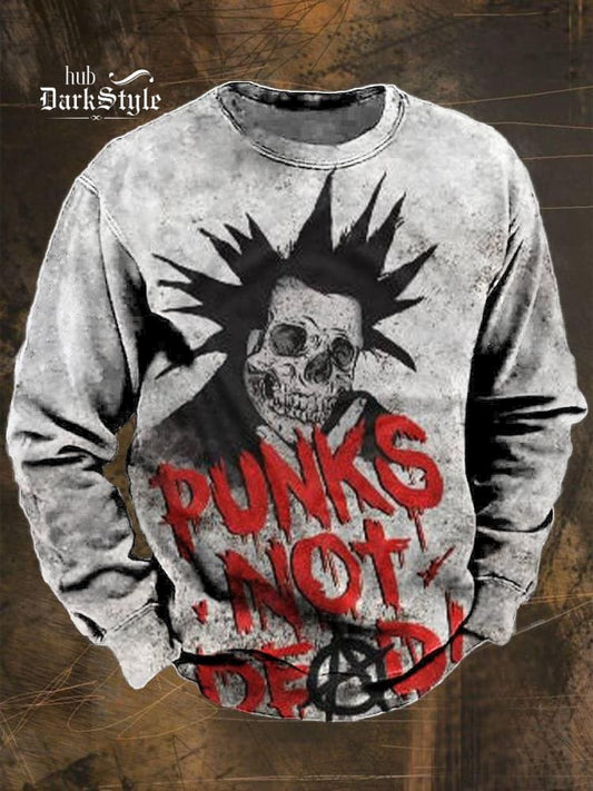 Unisex Retro Rock Music Skull Punks Not Dead Print Casual Sweatshirt