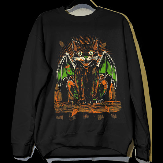 Unisex-Sweatshirt mit schwarzem Katzen-Halloween-Print 