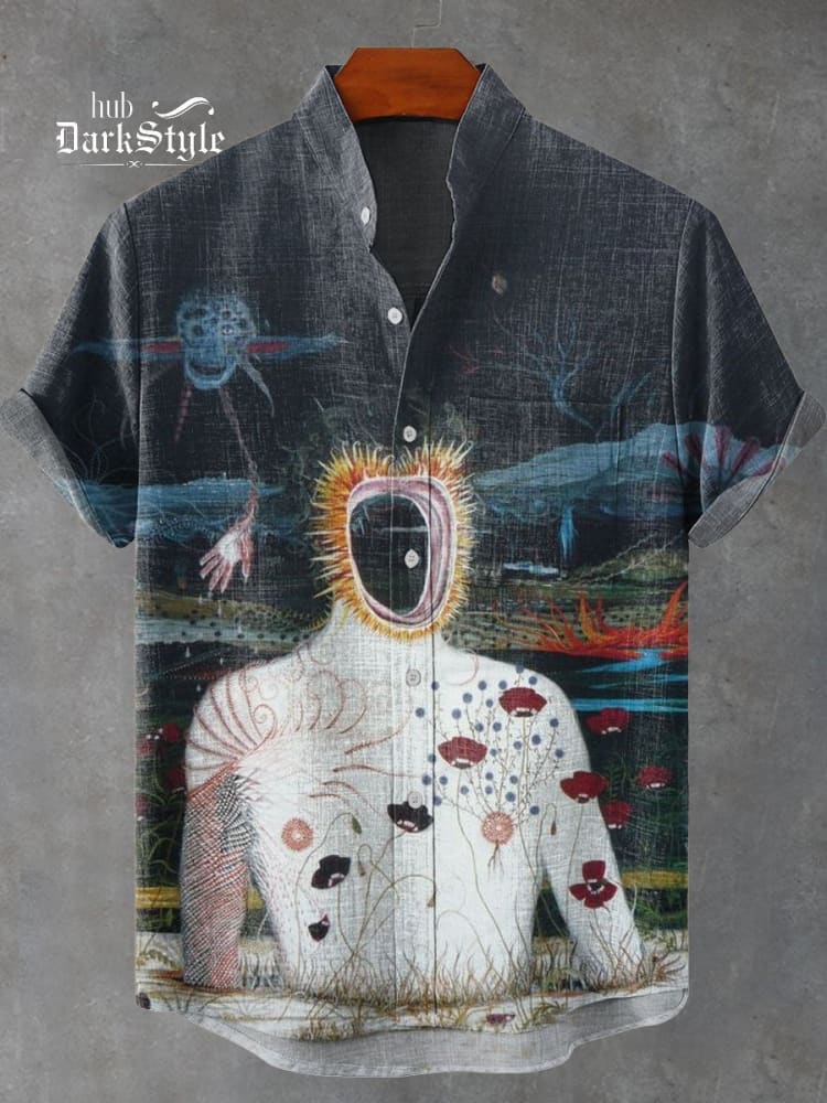 Weird Horror Art Print Casual  Cotton Shirt