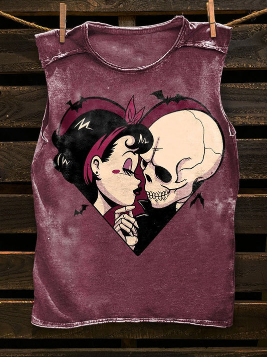 Klassisches Tanktop mit Totenkopf-Kuss-Aufdruck, Unisex 