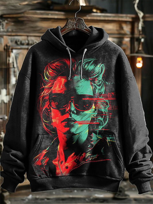 Neutral Fashion Retro Sunglasses Women's Avatar Printed Hooded Sweatshirt