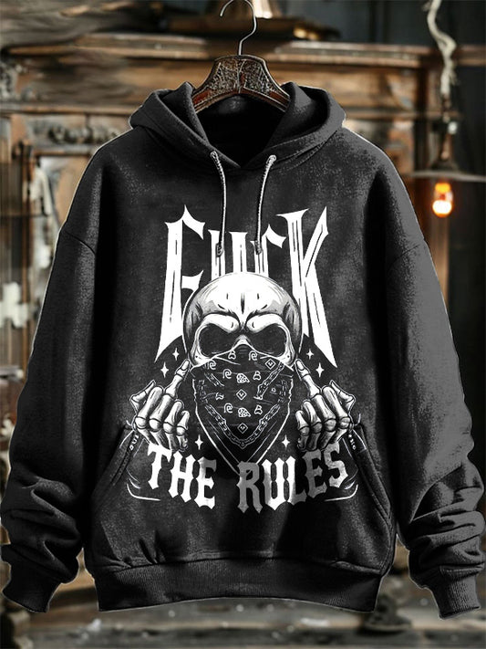 Neutral Fashion Creative Skull Pattern Printed Hooded Sweatshirt