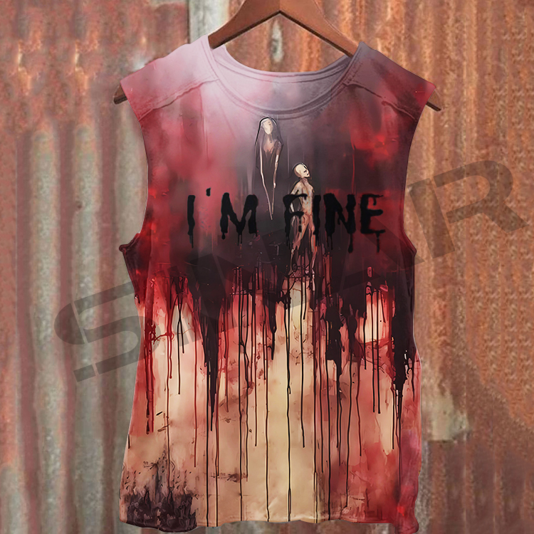 Unisex  Bloody I'm Fine Halloween Print Tank Top