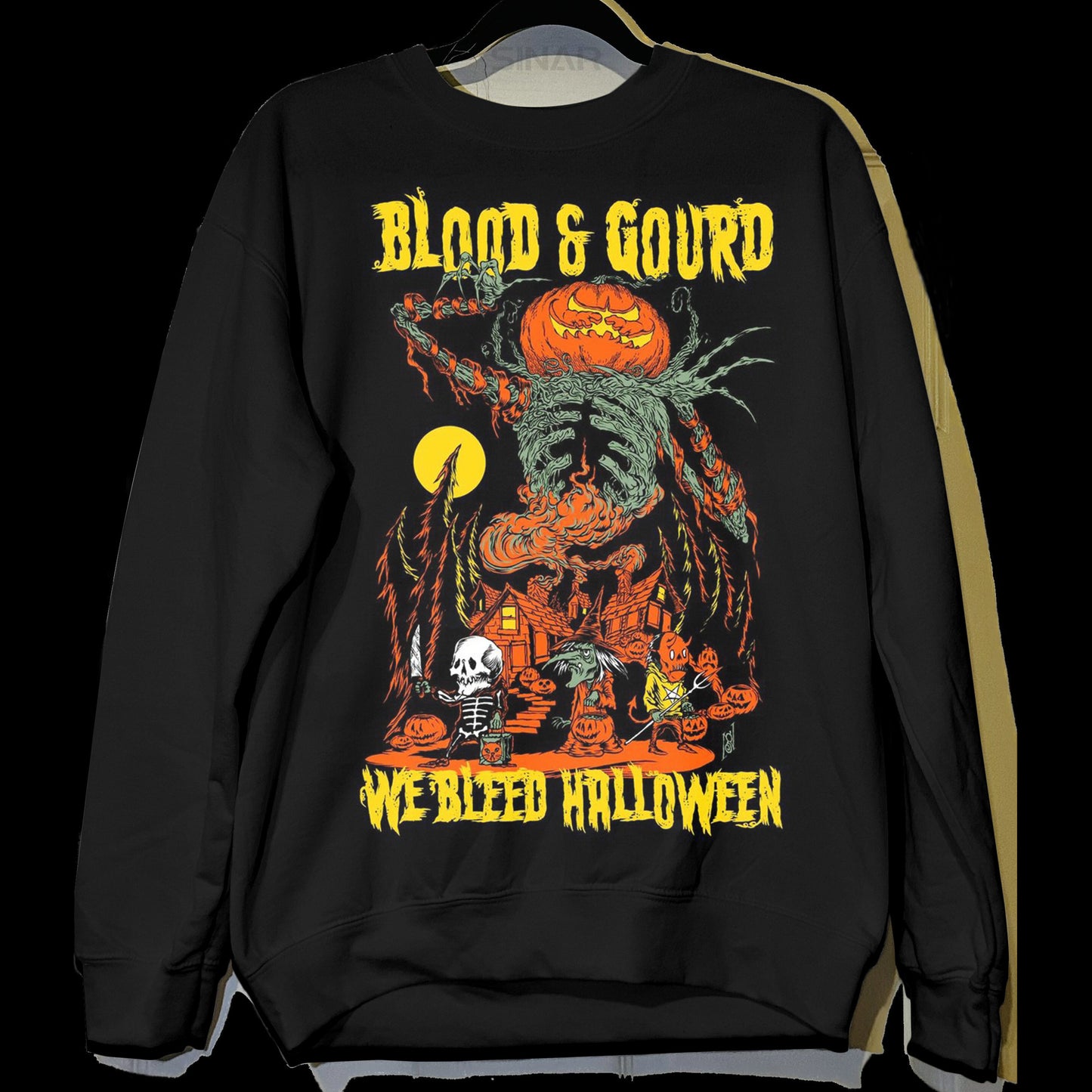 Unisex-Sweatshirt mit Rundhalsausschnitt und Halloween-Retro-Print 