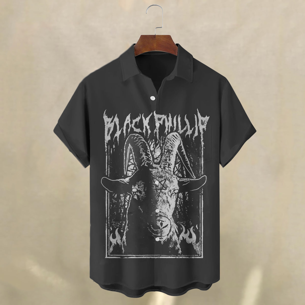 Mens Black Metallic Horror Print Shirt