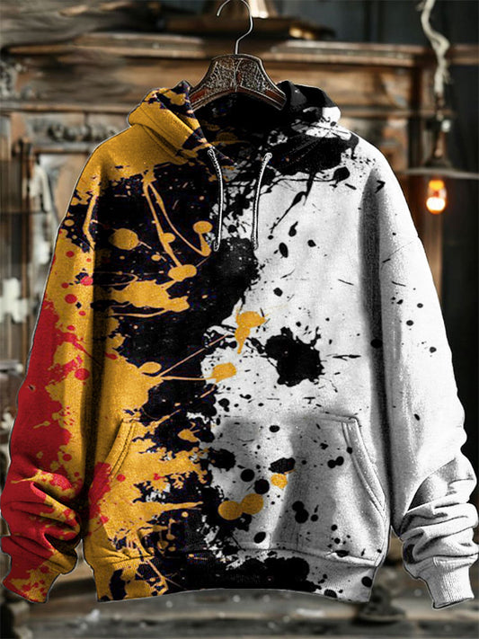 Neutral Fashion Retro Splashed Ink Pigment Full Body Printed Hooded Sweatshirt