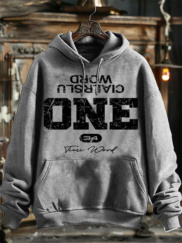 Neutral Retro Fashion English Logo Printed Hooded Sweatshirt