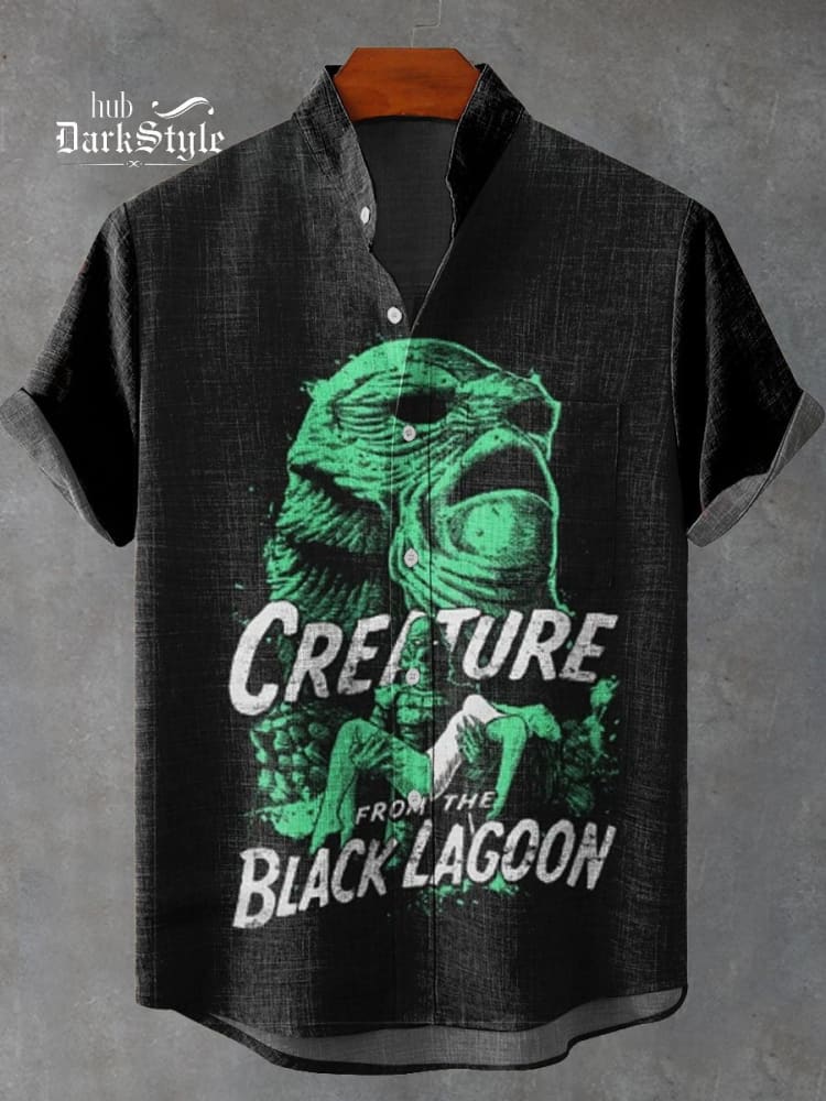 Horror Creature Graphic Print Casual  Cotton Shirt