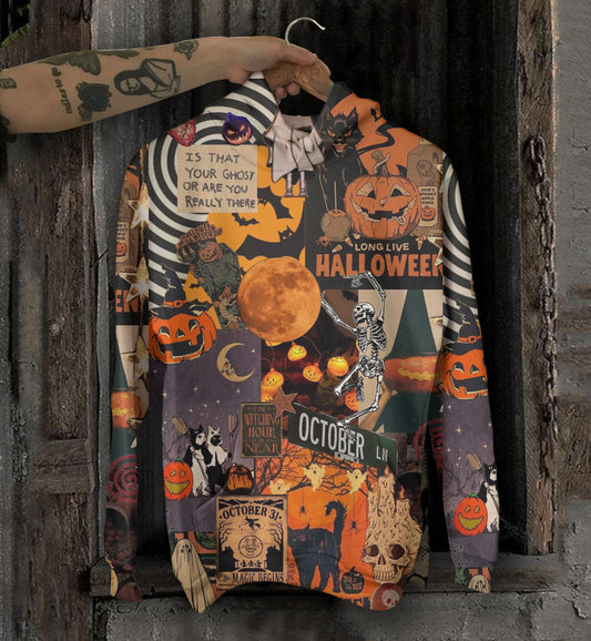 Unisex-Hoodies mit Halloween-Retro-Patch-Print 