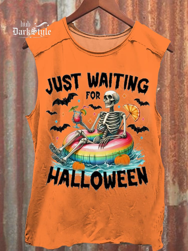 Halloween Skeleton Vacation Vintage Print 100% Cotton Casual Tank Top