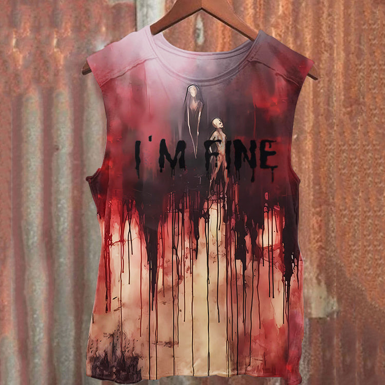 Unisex  Bloody I'm Fine Halloween Print Tank Top