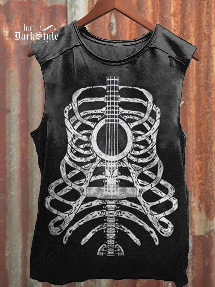 Men's Holloween Funny Skull Guitar Print Tank Top