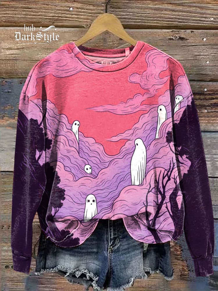 Lässiges Sweatshirt mit Geister-Halloween-Kunstdruck 