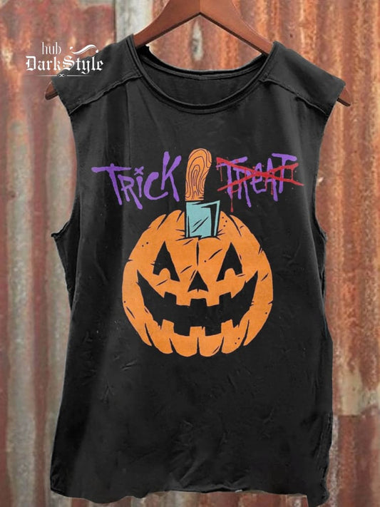 Halloween Pumpkin Head Art Print 100% Cotton Casual Tank Top