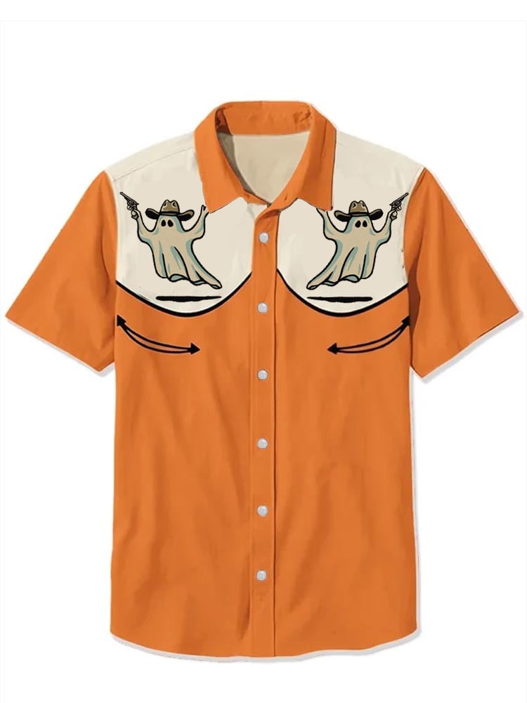 Western Retro Halloween Ghost Short Sleeve Shirt