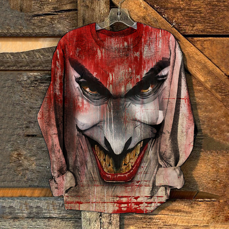 Sweat-shirts unisexes à imprimé visage de clown d'Halloween 